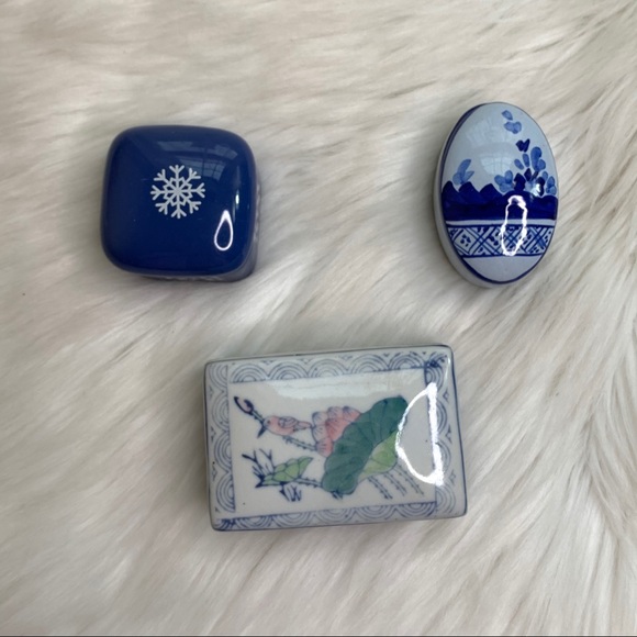 3 vintage ceramic boxes lidded blue - Picture 10 of 10